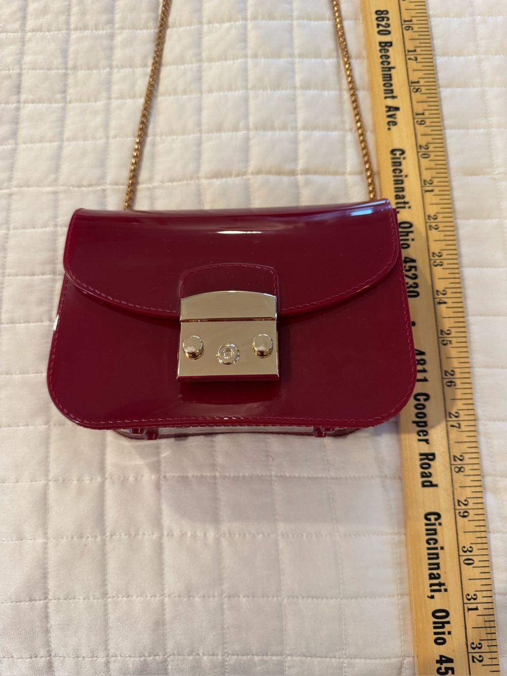 Burgandy Jelly Crossbody Bag in Deep Berry with Gold Hardware
